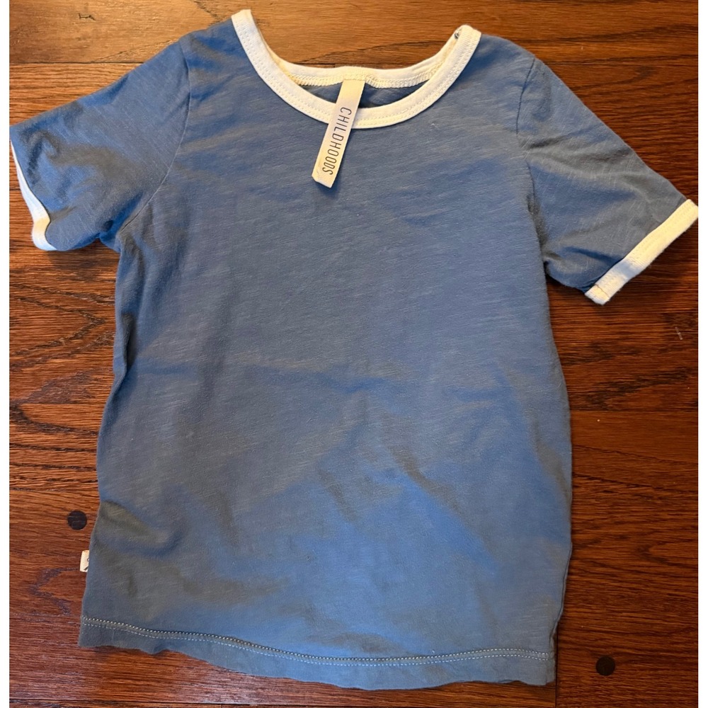 Childhoods Clothing Kids Ringer Tee Blue Slub Cotton Short Sleeve T-Shirt